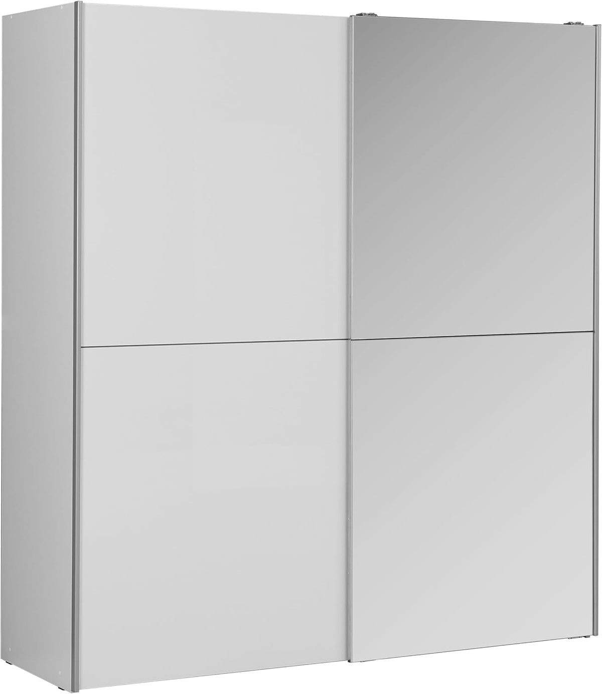 Armario Forte KAIKAIS 170, moderno armario de puertas correderas, 2 puertas, espejo, dormitorio, aglomerado de madera, blanco alto brillo, 170,3 cm de ancho x 190,5 cm de alto x 61,2 cm de profundidad