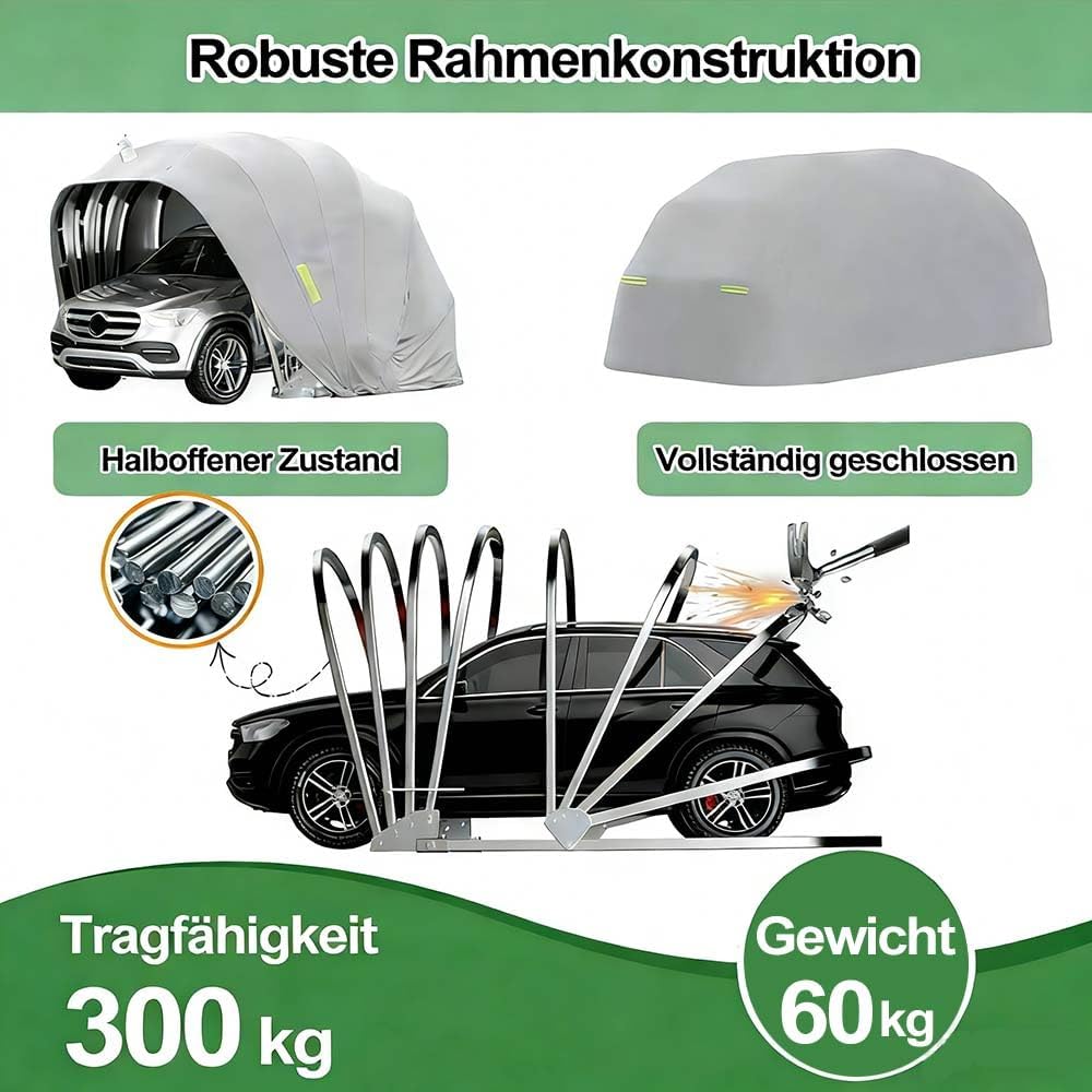 Cochera resistente a la intemperie, garaje plegable móvil de acero inoxidable, cochera semiautomática antiexposición, bloqueable, para camionetas y automóviles, gris 5,9 x 2,7 x 2,45 m