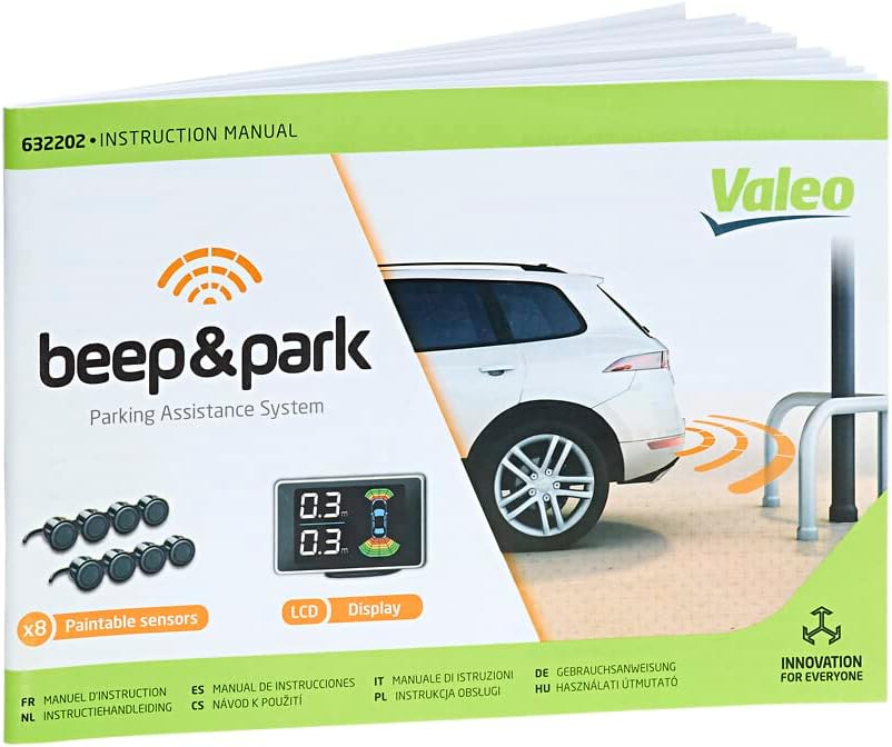 Valeo 632202 - Sistema de asistencia al aparcamiento - Kit Beep&Park: 8 sensores + 1 pantalla LCD - Instalación delantera y trasera