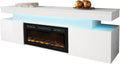 Mueble para TV Mirjan24 Serkuzo EF 2D con chimenea eléctrica, práctico mueble de televisión, soporte para TV con apertura sin tiradores, llama LED realista (blanco/blanco brillante)