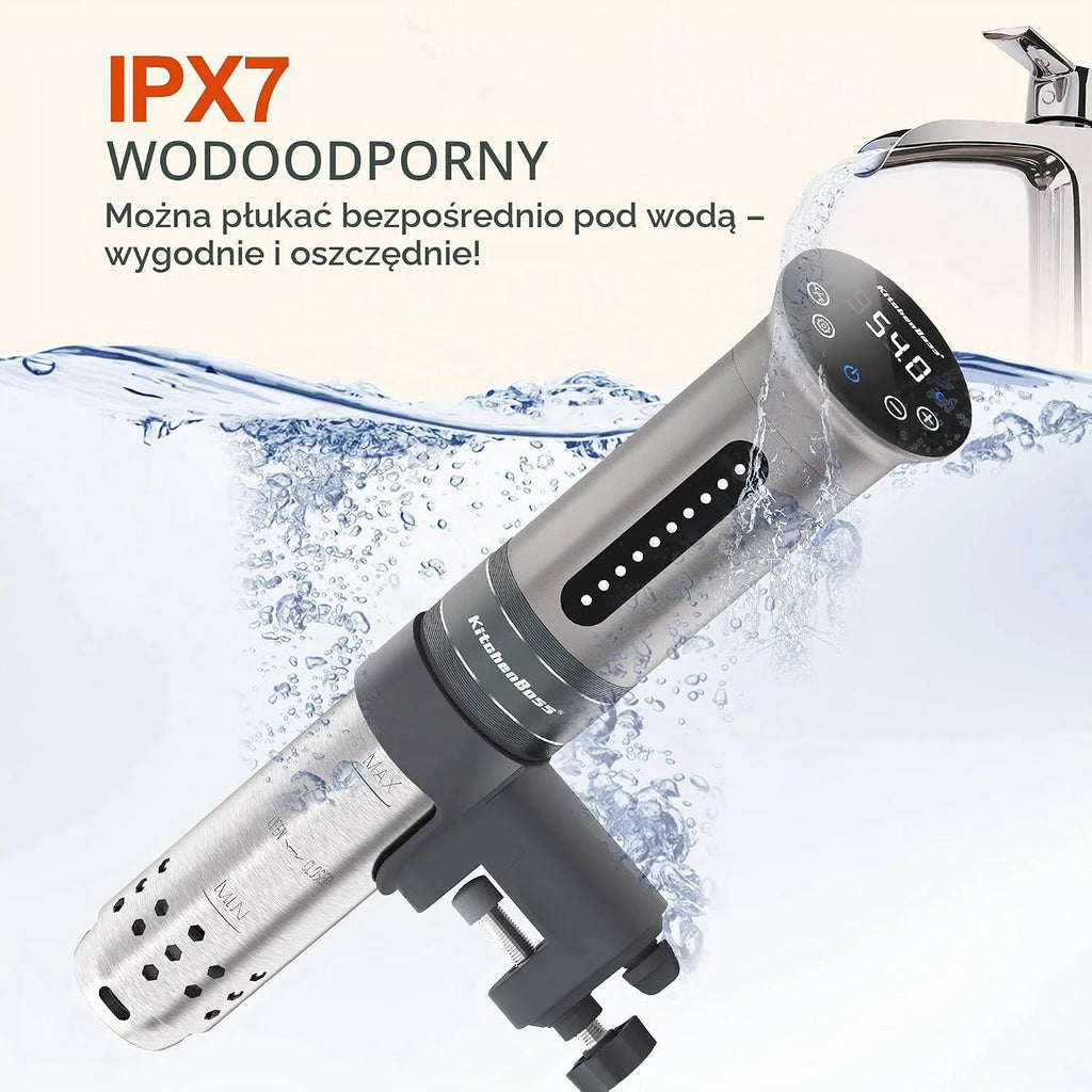 KitchenBoss Sous Vide Roner Gotowanie w niskiej temperaturze Wolnowar Profesjonalny cyrkulator termiczny IPX7 Wodoodporny, zegar z ekranem dotykowym, srebrny