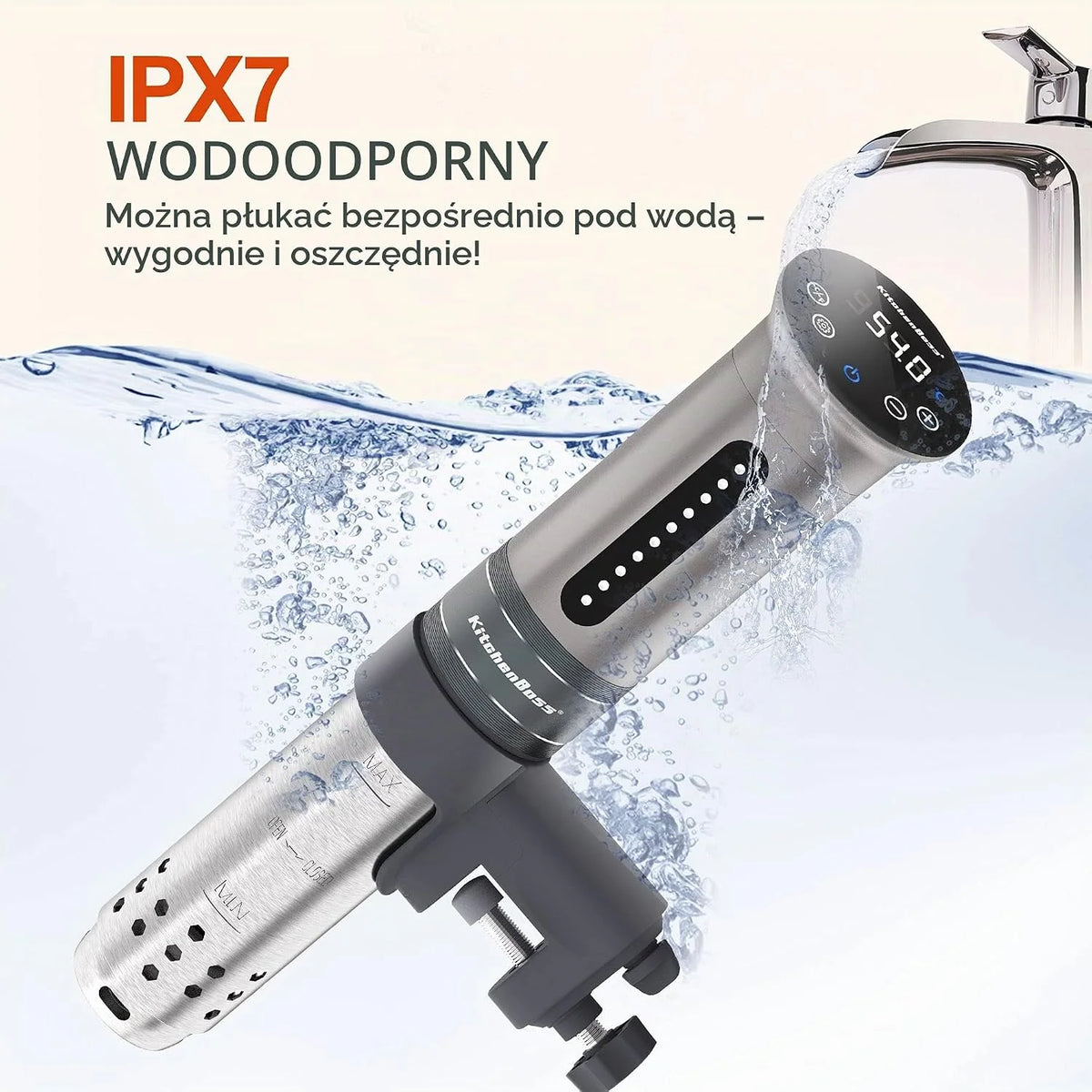 KitchenBoss Sous Vide Roner Gotowanie w niskiej temperaturze Wolnowar Profesjonalny cyrkulator termiczny IPX7 Wodoodporny, zegar z ekranem dotykowym, srebrny