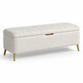 Banco de almacenamiento tapizado beige con patas de metal