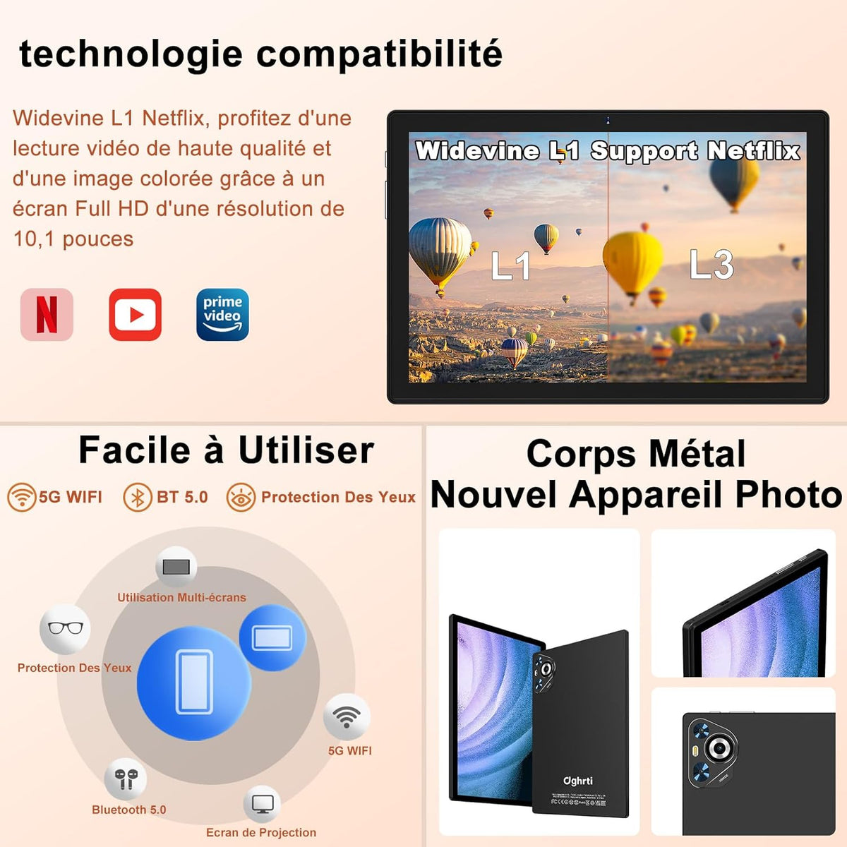 Tableta Android 2025, 22(6+16) GB RAM+128GB ROM/TF 2TB, 8 núcleos, 8000mAh, GPS, Face ID, Widevine L1, BT5.0, 8MP+5MP, WLAN 6, control parental, tableta con ratón-Negro