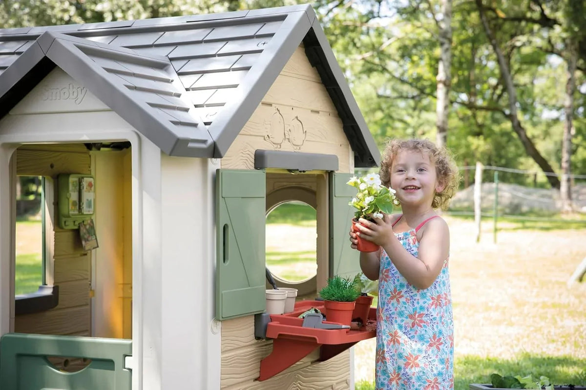 Smoby Life Garden House - Casa de Jardín Infantil - Incluye Jardinera, Comedero para Pájaros, Herramientas y Accesorios - Protección UV - Material Reciclado - más de 2 años (7600810408)