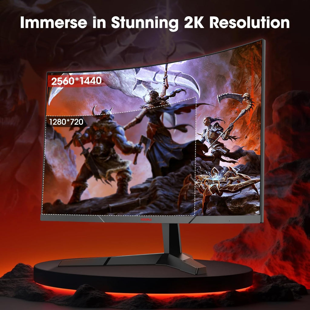 Monitor Gaming Curvo KOORUI de 27'', 1500R, Panel VA, Resolución QHD (2560x1440), 180Hz, 1ms, DCI-P3 85%, Bisel ultradelgado, Inclinación ajustable, Compatible con HDMI/DP