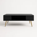 Mesa de centro negra de MDF con patas doradas