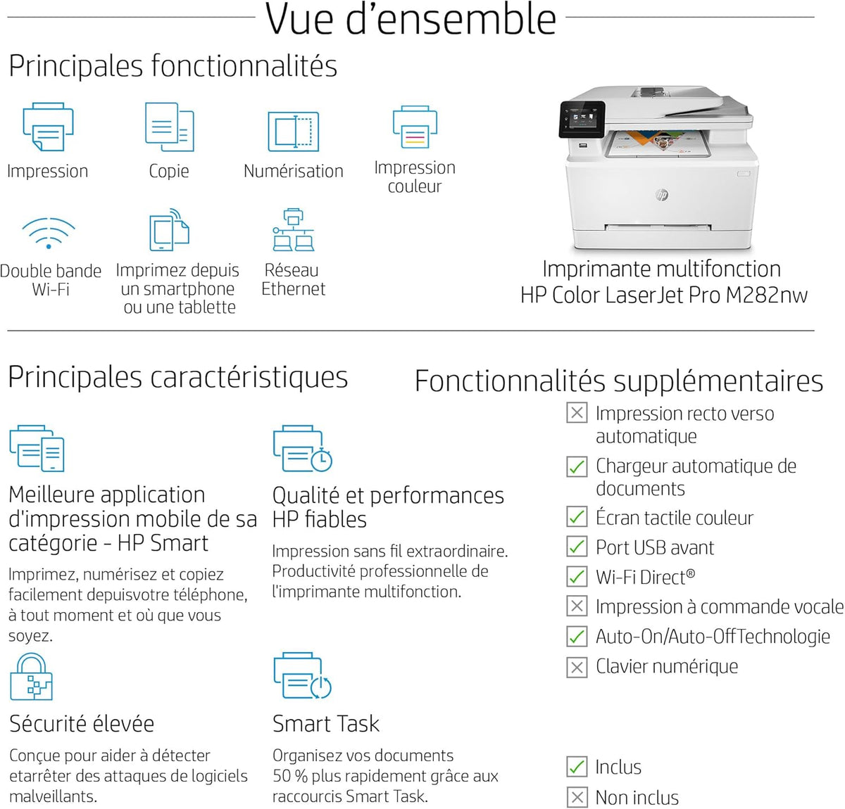 Impresora multifunción láser a color HP Color LaserJet Pro MFP 3302fdwg, fax, impresión automática a doble cara, pantalla táctil, Wi-Fi, Ethernet, USB, HP Wolf Pro Security