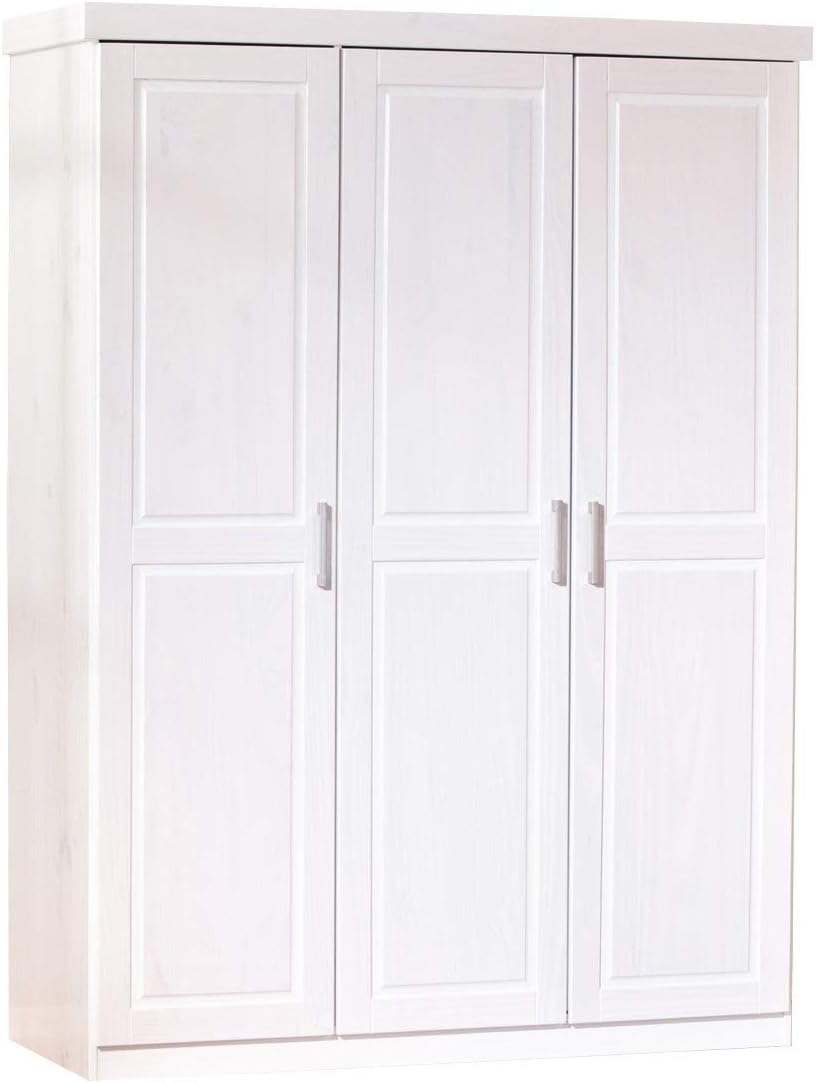 Inter Link - Armario - Armario de puertas batientes - Ropero - Guardarropa - Armario de dormitorio - 3 puertas - Pino macizo - Magnus - Lacado en blanco