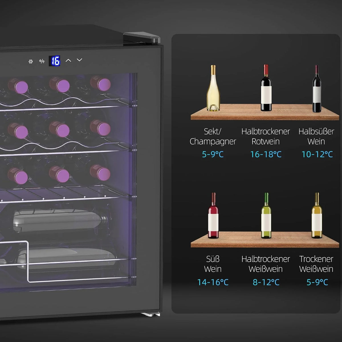 HOMCOM Lodówka na wino kompresorowa 16 butelek 42L 5-18°C Czarny