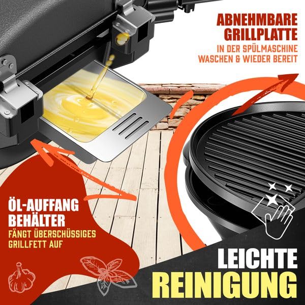 KESSER Parrilla eléctrica 2 en 1 de sobremesa y con soporte, 2400 W, termostato, revestimiento antiadherente, para interior y exterior