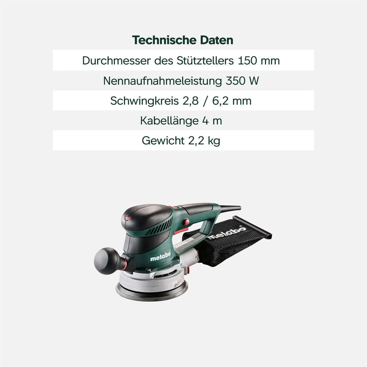 Lijadora excéntrica SXE 450 TurboTec 350 W 14000 rpm 150 mm ajuste de amplitud oscilatoria doble Vario-Elektronik TurboBoost con bolsa para polvo
