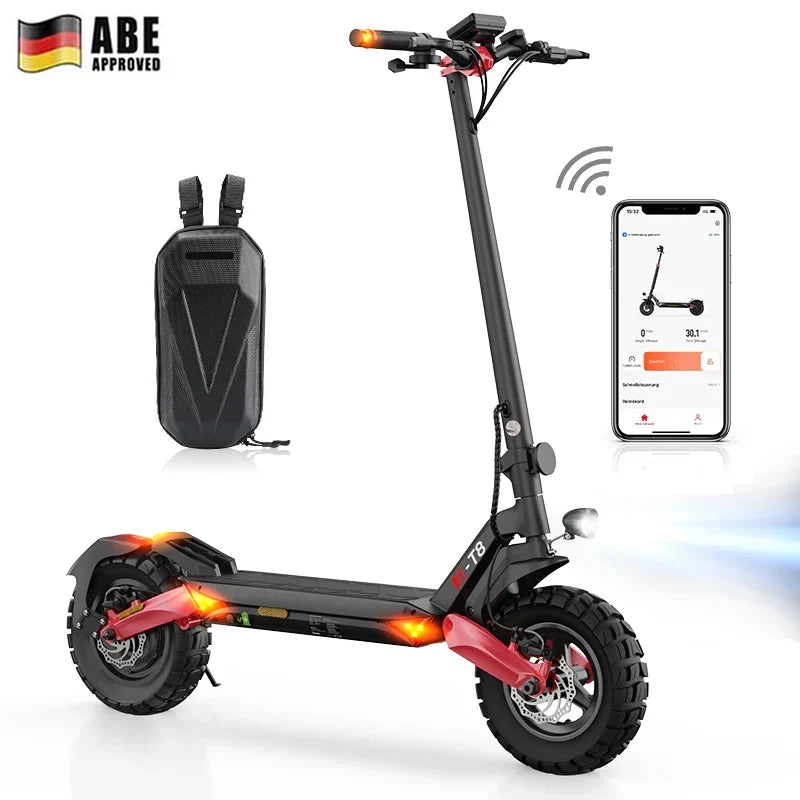 Patinete eléctrico todoterreno T8 con homologación para carretera, motor de 1200 W, autonomía de 100 km (ABE, eKFV)