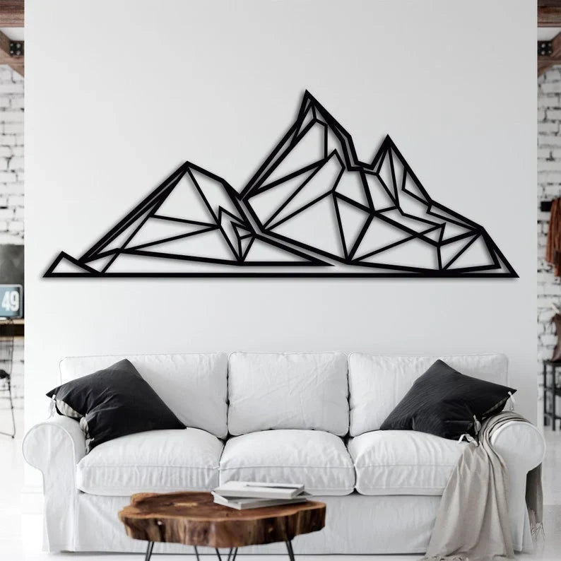 Arte de pared geométrico de montañas en madera, contrachapado de 6 mm, 50-90 cm de ancho