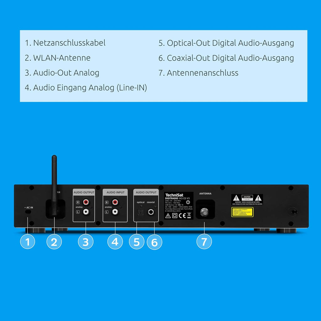 TechniSat DIGITRADIO 143 CD (V3) – Sintonizador HiFi digital, radio por internet (DAB+, FM, transmisión de audio por Bluetooth, Spotify Connect, reproductor de CD, WLAN, 43,5 cm de ancho, control por aplicación, mando a distancia) Negro