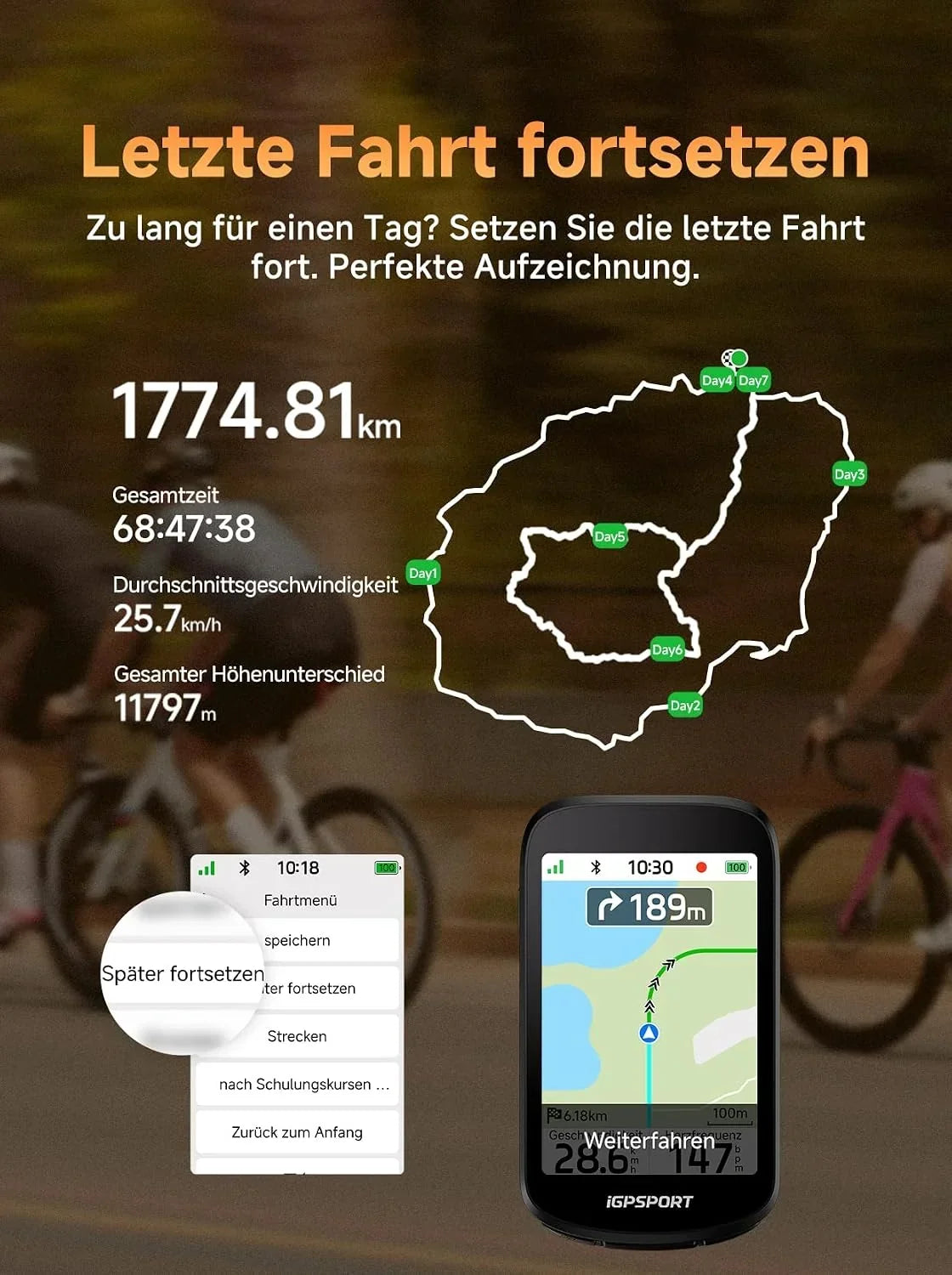 Ciclocomputador BSC500 con navegación GPS, pantalla a color de 3,3 pulgadas, pantalla táctil, IPX7, ANT+, Bluetooth, modo bicicleta eléctrica y función de mapas