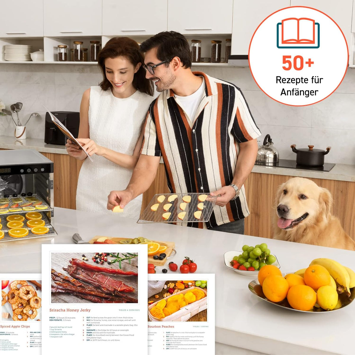 Deshidratador de alimentos COSORI de acero inoxidable, con 50 recetas, incluye 6 bandejas de acero inoxidable, 3 rejillas de secado, 3 láminas para deshidratar, gran superficie de 0,6 m², temporizador de 48 horas, pantalla LED (35°-75°C) y 650 W