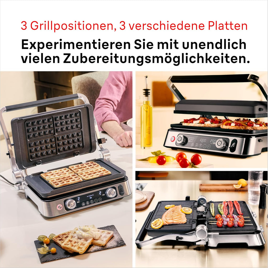 Braun MultiGrill 9 Pro CG 9167, parrilla de contacto con placas de grill, plancha y gofrera, y termómetro, posiciones de cocción: contacto, barbacoa, horno, placas aptas para lavavajillas, función Boost hasta 265°