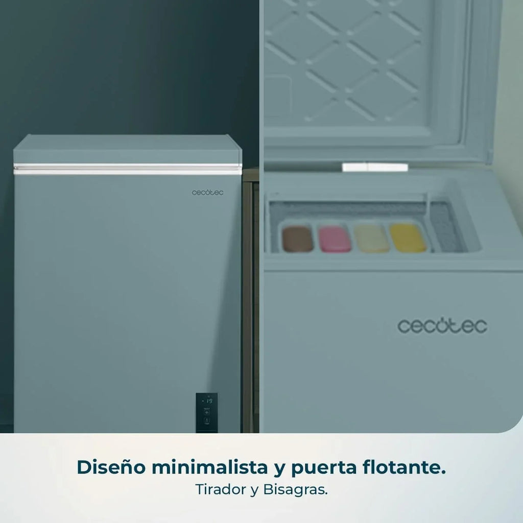 Congelador Horizontal Cecotec 143L Bolero CoolMarket Chest 143P Blanco E. Cesta con asas, control electrónico LED, UltraContact D-Cool, función dual, puerta ZeroG (80º-30º), congelación rápida, compacto