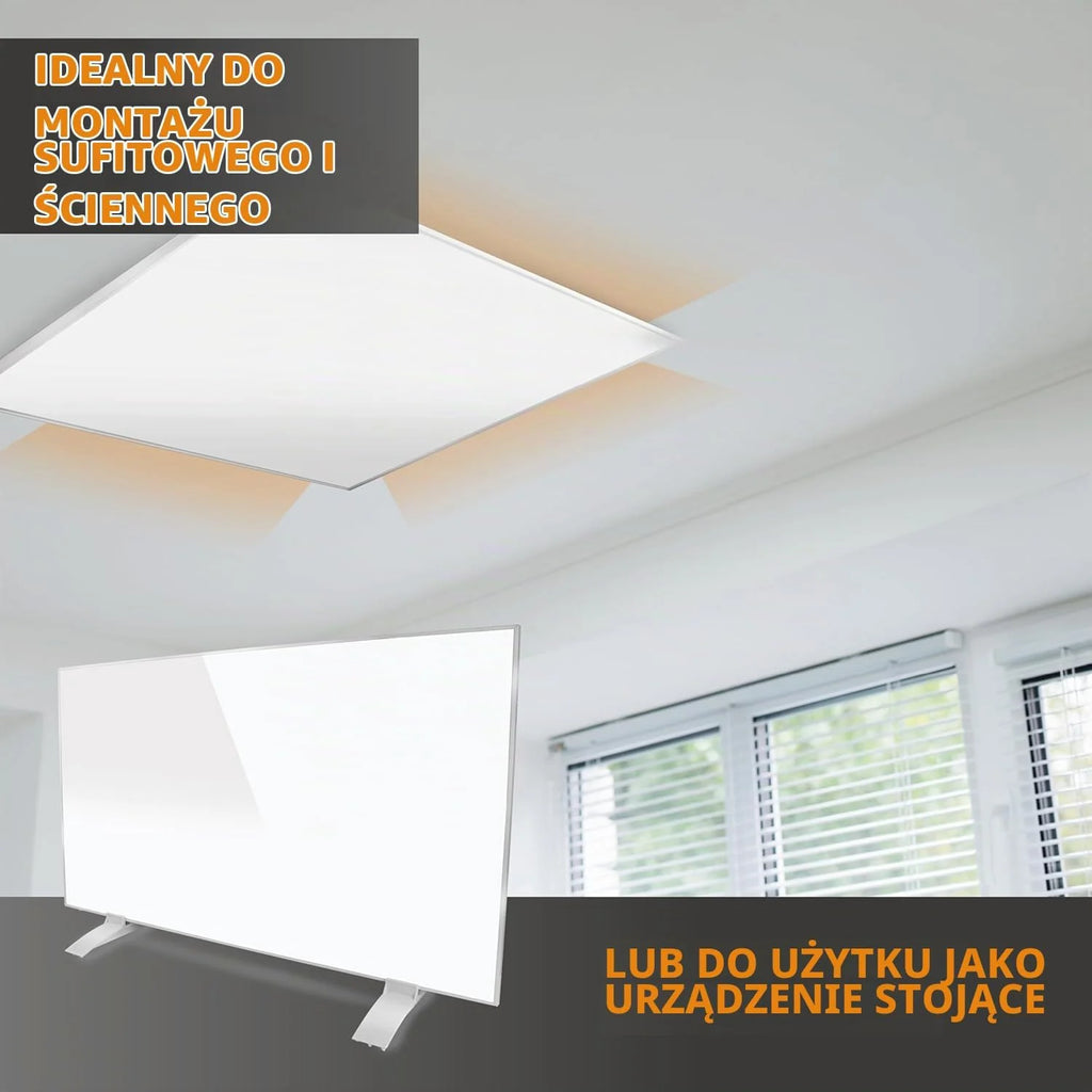 KAISER® Promiennik na podczerwień 720W - panel grzewczy z nóżkami i wyświetlaczem LCD - montaż na ścianie i suficie lub mobilny - energooszczędne ogrzewanie elektryczne z termostatem i pilotem - do