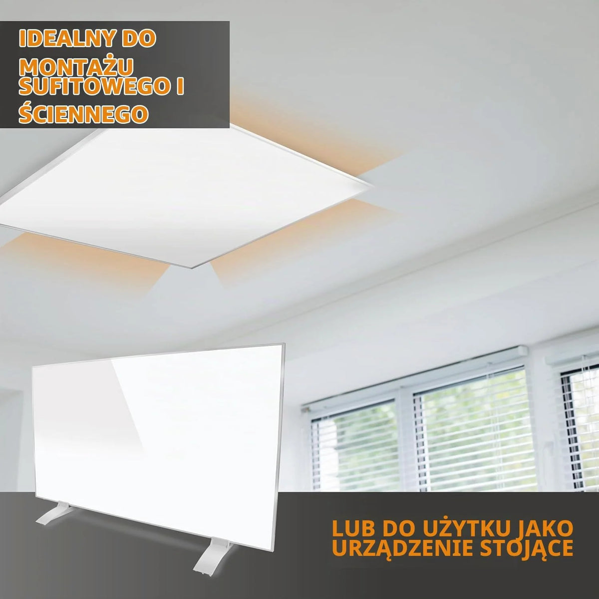 KAISER® Promiennik na podczerwień 720W - panel grzewczy z nóżkami i wyświetlaczem LCD - montaż na ścianie i suficie lub mobilny - energooszczędne ogrzewanie elektryczne z termostatem i pilotem - do
