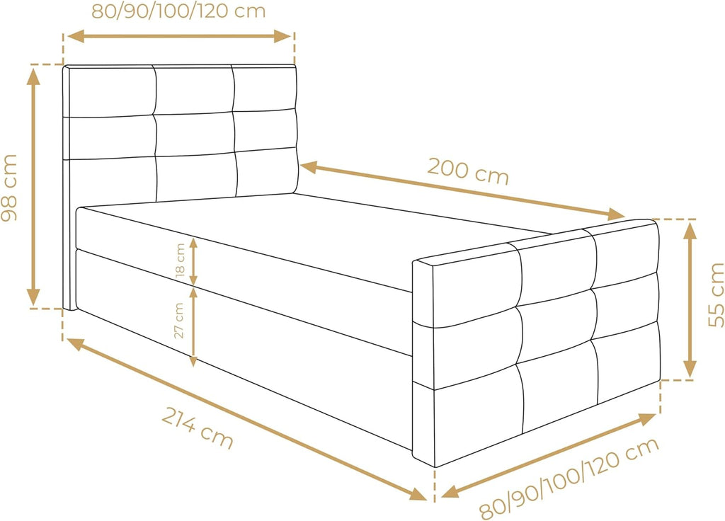 Cama con canapé 100x200 cm, cama tipo boxspring gris Argentaro
