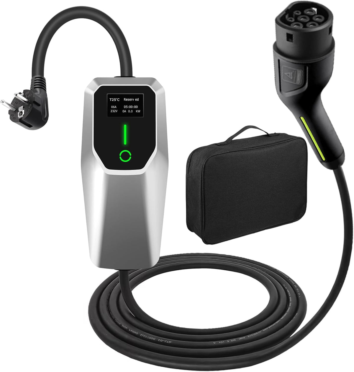 Cargador de vehículo eléctrico AWESAFE Tipo 2, cable de carga de 8 m, ajustable a 6/8/10/13/16 A, con pantalla digital, resistente al agua IP65 (IEC 62196-2 Tipo 2 hembra)