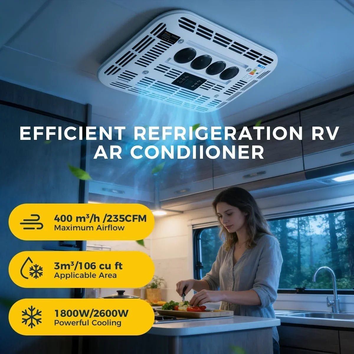 Aire acondicionado de techo 12V 6000BTU 1,8kW, múltiples modos, protección de baja presión para autocaravana, caravana, camión, camper, excavadora