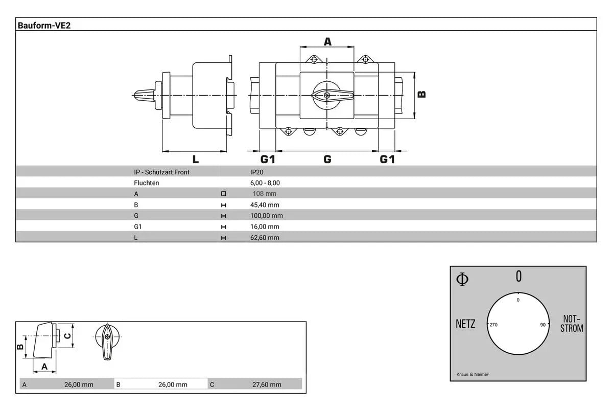 HUSUIME Interruptor de carga conmutador 4 polos 63A KA63B T904 VE2 F437 con posición red 0 emergencia fijación rápida