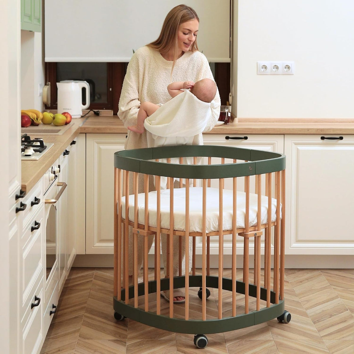 Cuna 7 en 1 tweeto®: cuna de madera evolutiva | cuna de colecho y cuna de barrotes de altura regulable | convertible en cama infantil y parque de juegos (haya natural)