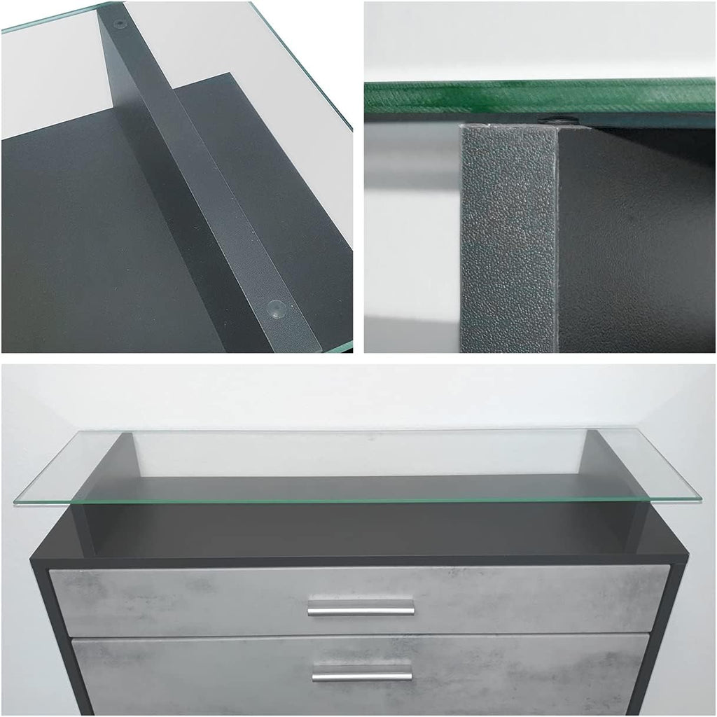 Zapatero Vladon Loret, mueble basculante para 16 pares de zapatos con 2 puertas abatibles, 1 cajón y estante de cristal, negro mate/gris alto brillo (89 x 104 x 23 cm)