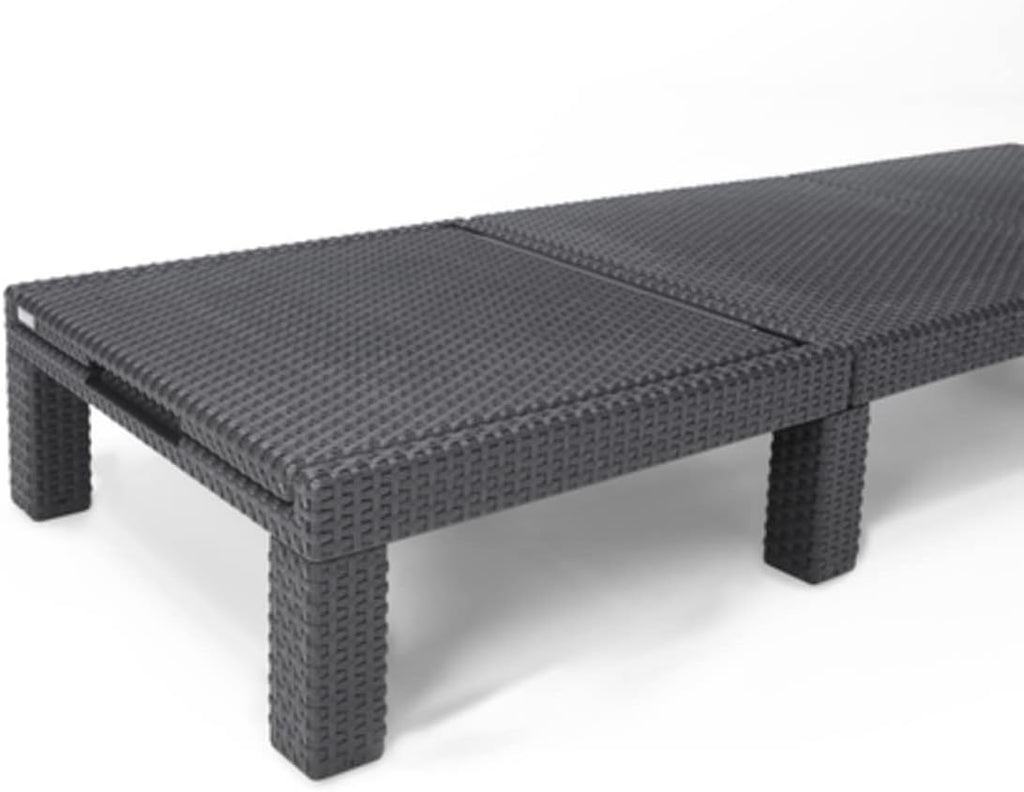 Tumbona Daytona Deluxe de Allibert by Keter para jardín, terraza y balcón con respaldo ajustable, gris, incluye cojín, tumbona de jardín de plástico, aspecto de ratán plano, 195x65x25,5 cm