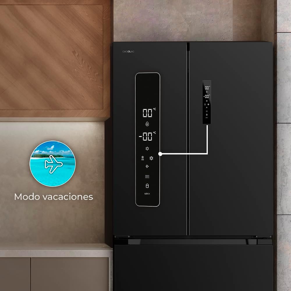 Frigorífico congelador de puerta francesa Cecotec Bolero CoolMarket FD 436 Dark E. 436 L, Total No Frost, Multi Airflow y compresor inverter para ahorro energético.