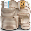 Juego de vajilla de gres para 12 personas Rustic, 48 piezas, GANADOR DEL TEST, vajilla de gres de alta calidad estilo casa de campo, juego de cuencos y platos, servicio de mesa para 12 personas, juegos de vajilla Pure Living en beige