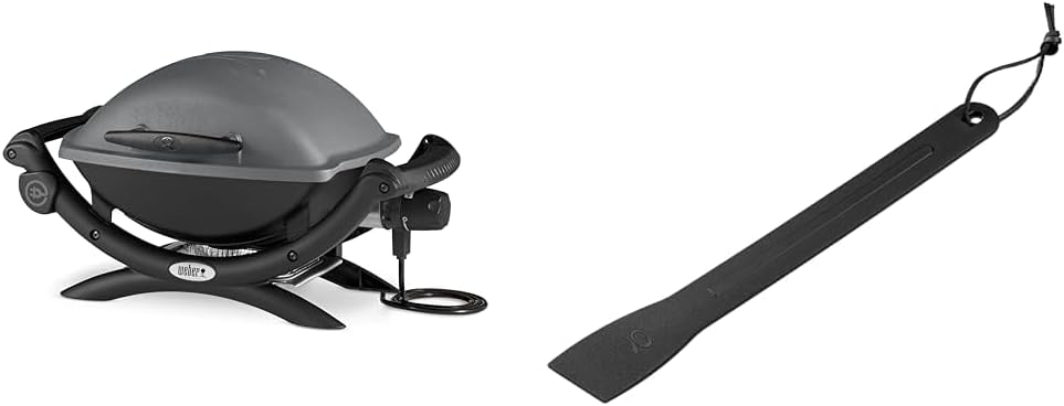 Barbacoa eléctrica Weber Q1400, superficie de cocción de 43 x 32 cm, barbacoa portátil, rejilla de cocción de hierro fundido vitrificado dividida en 2, tapa y cuerpo de aluminio fundido - Gris oscuro (52020079)