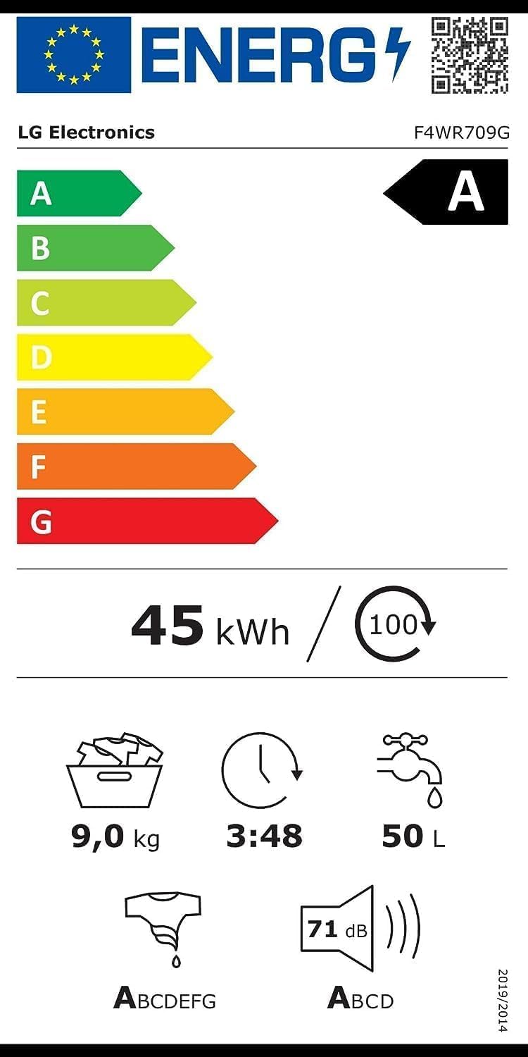 LG F4WV7080, Clase A, lavadora de carga frontal 8 kg, 1400 rpm, AI Direct Drive, Wi-Fi, limpieza profunda con vapor, gran capacidad, TRIPLE A, puerta exterior de cristal templado, 62 x 60 x 85 cm, blanco