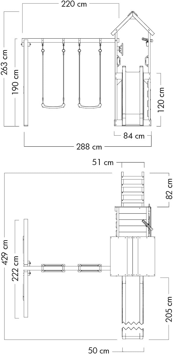 Torre de juegos WICKEY MultiFlyer con tejado de madera, columpio y tobogán verde pastel, torre de escalada para niños al aire libre con arenero, escalera y accesorios de juego para el jardín