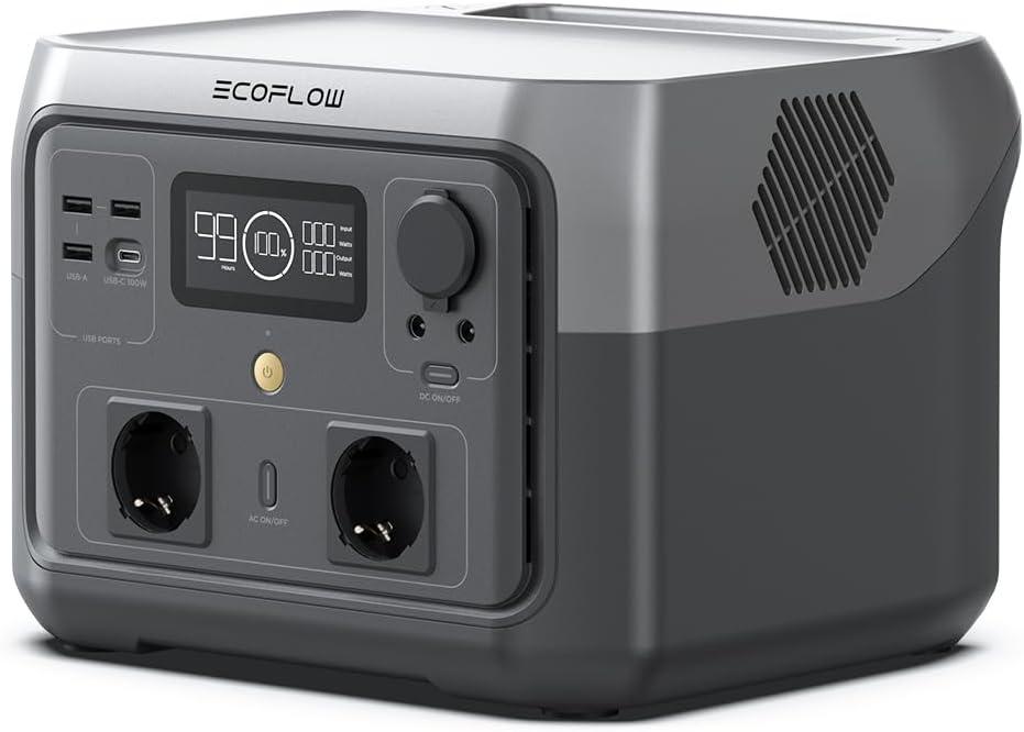 Estación de energía portátil ECOFLOW RIVER 2 MAX, batería LiFePO4, 512 Wh, carga rápida en 1 hora, salida de 1000 W con X-boost, generador solar para exteriores, autocaravanas, hogar y balcones