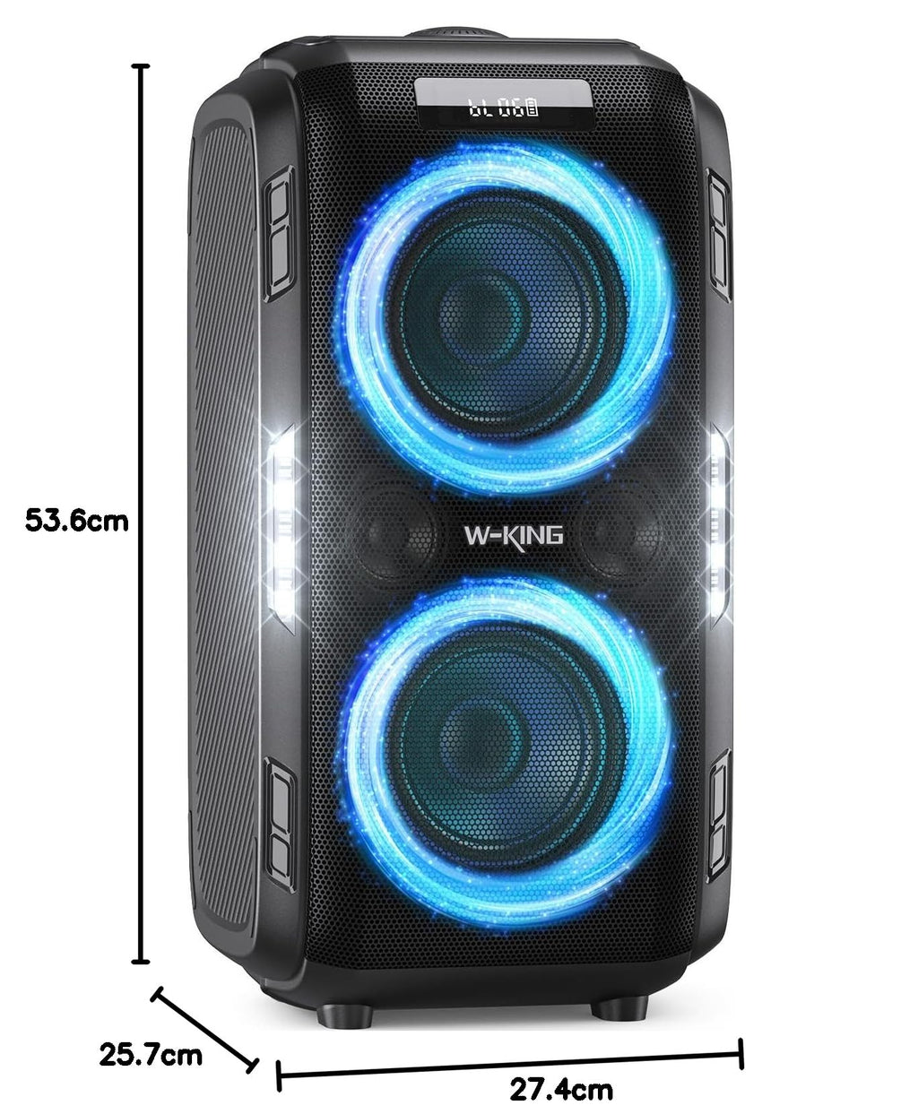 Altavoz Bluetooth W-KING 270W Peak Partybox 125dB, 12 bajos, 2 woofers de 16,5 cm, super graves, entrada de micrófono y guitarra, USB, AUX, batería.
