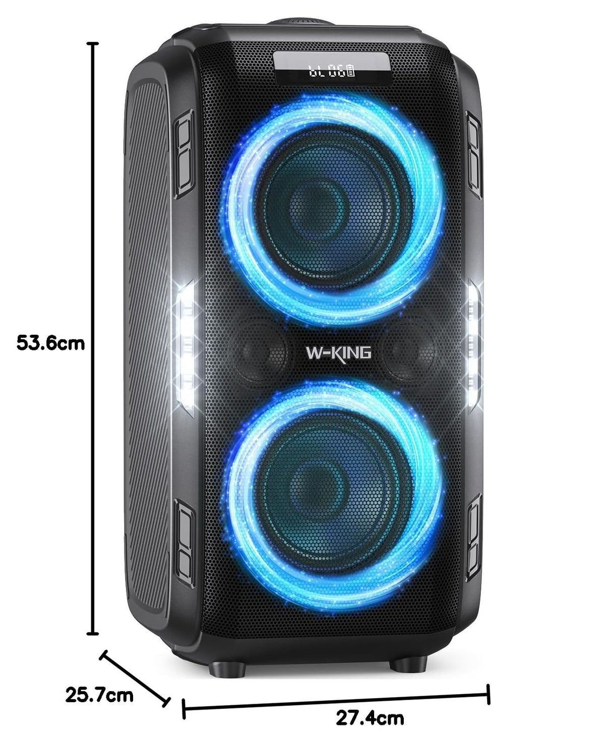 Altavoz Bluetooth W-KING 270W Peak Partybox 125dB, 12 bajos, 2 woofers de 16,5 cm, super graves, entrada de micrófono y guitarra, USB, AUX, batería.