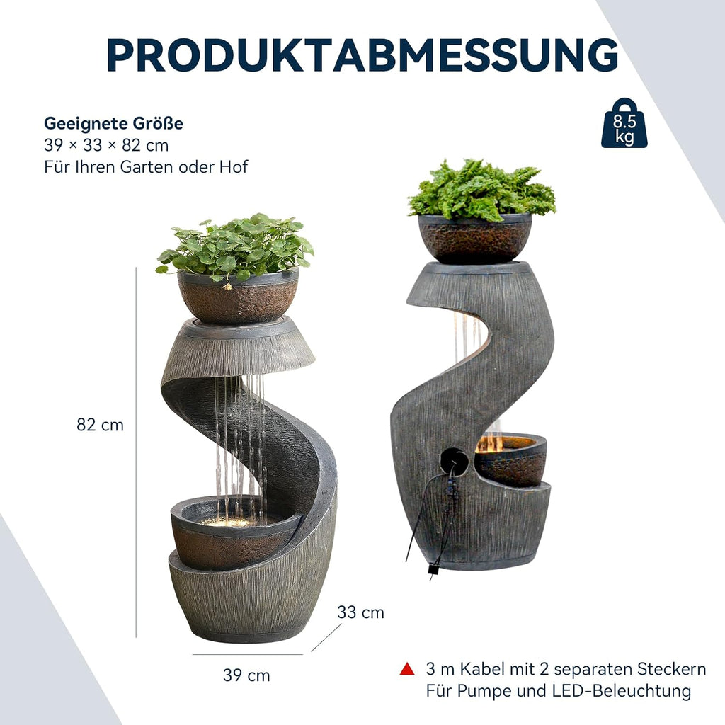Fuente de jardín Bumilgar, fuente ornamental, fuente de interior, fuente con luz LED, cascada, juego de agua para jardín, balcón, terraza, 82 cm