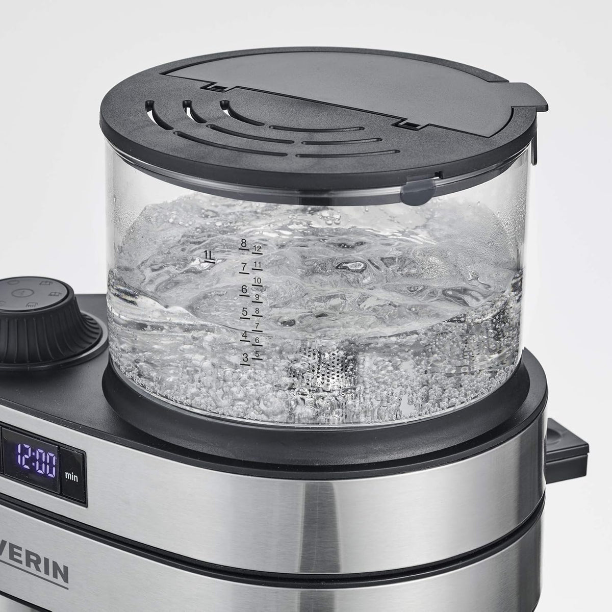 Cafetera de filtro Severin "Caprice" con jarra térmica antigoteo, como hecha a mano, cafetera para hasta 8 tazas, cafetera con temporizador, 1 l, acero inoxidable cepillado/negro, KA 5763
