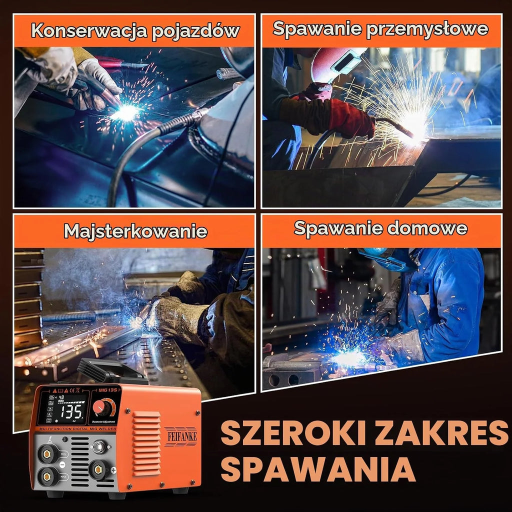 FEIFANKE MIG135 Spawarka bezgazowa 135A 220V Elektrody Synergia Spawarka 3 w 1 MIG/ARC/Lift TIG IGBT inwerter spawalnicza z drutem 1,0 mm, pistolet spawalniczy MIG