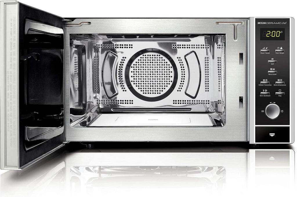 CASO MCG30 Ceramic Chef Ganador del test Haus & Garten, microondas 3 en 1 con grill + convección 2100W 30L, base de vidrio de borosilicato, función de horno hasta 200°C