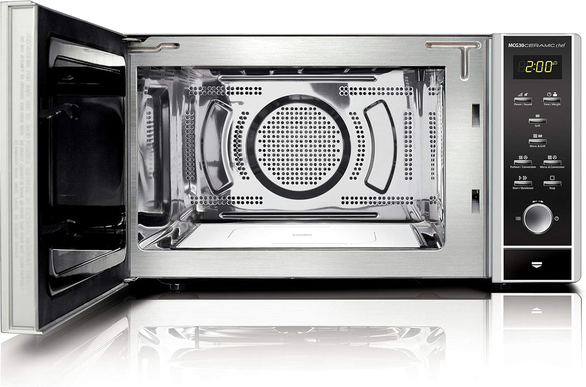 CASO MCG30 Ceramic Chef Ganador del test Haus & Garten, microondas 3 en 1 con grill + convección 2100W 30L, base de vidrio de borosilicato, función de horno hasta 200°C