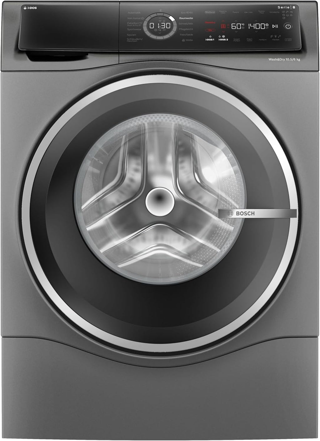 Bosch WNC254AS0, Serie 8, lavadora-secadora inteligente, 10,5 kg de lavado y 6 kg de secado, 1400 rpm, dosificación automática de detergente i-Dos, elimina 16 tipos de manchas, IronAssist con función de vapor, AutoDry