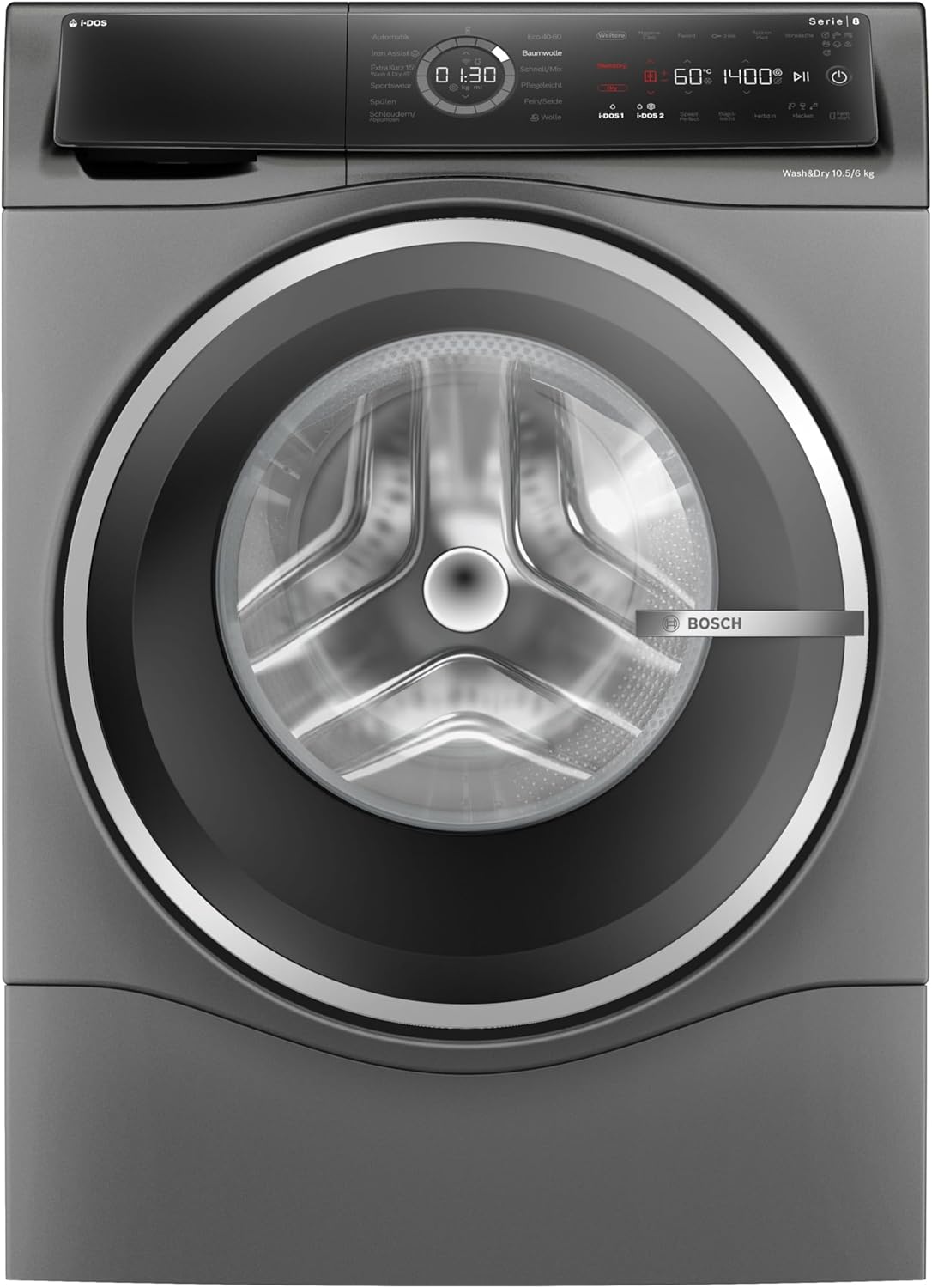 Bosch WNC254AS0, Serie 8, lavadora-secadora inteligente, 10,5 kg de lavado y 6 kg de secado, 1400 rpm, dosificación automática de detergente i-Dos, elimina 16 tipos de manchas, IronAssist con función de vapor, AutoDry