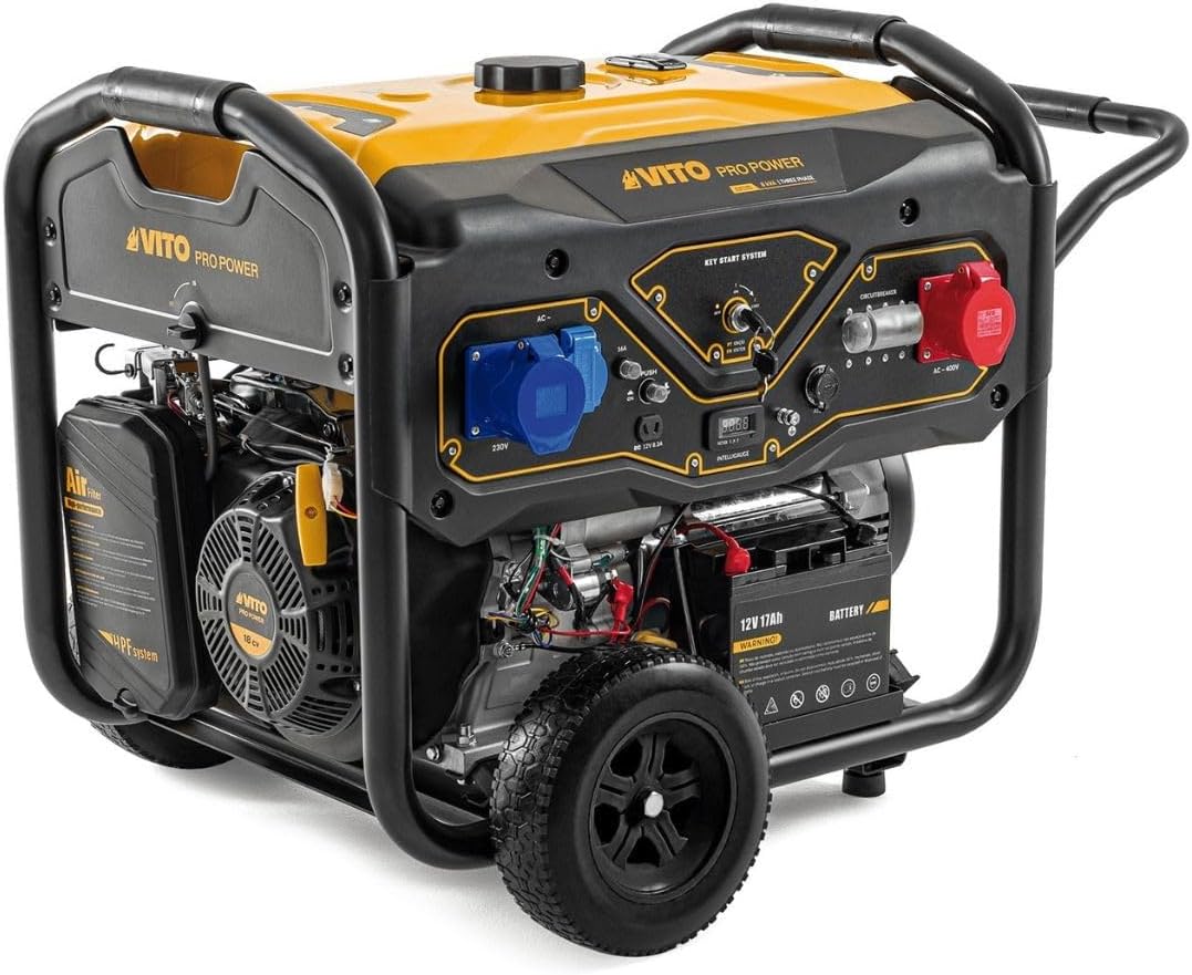 VITO - Generator prądotwórczy na benzynę 8.0kVA 18CV trójfazowy, uruchomienie elektryczne i ręczne, AVR, zbiornik 25L, generator do domu i budowy