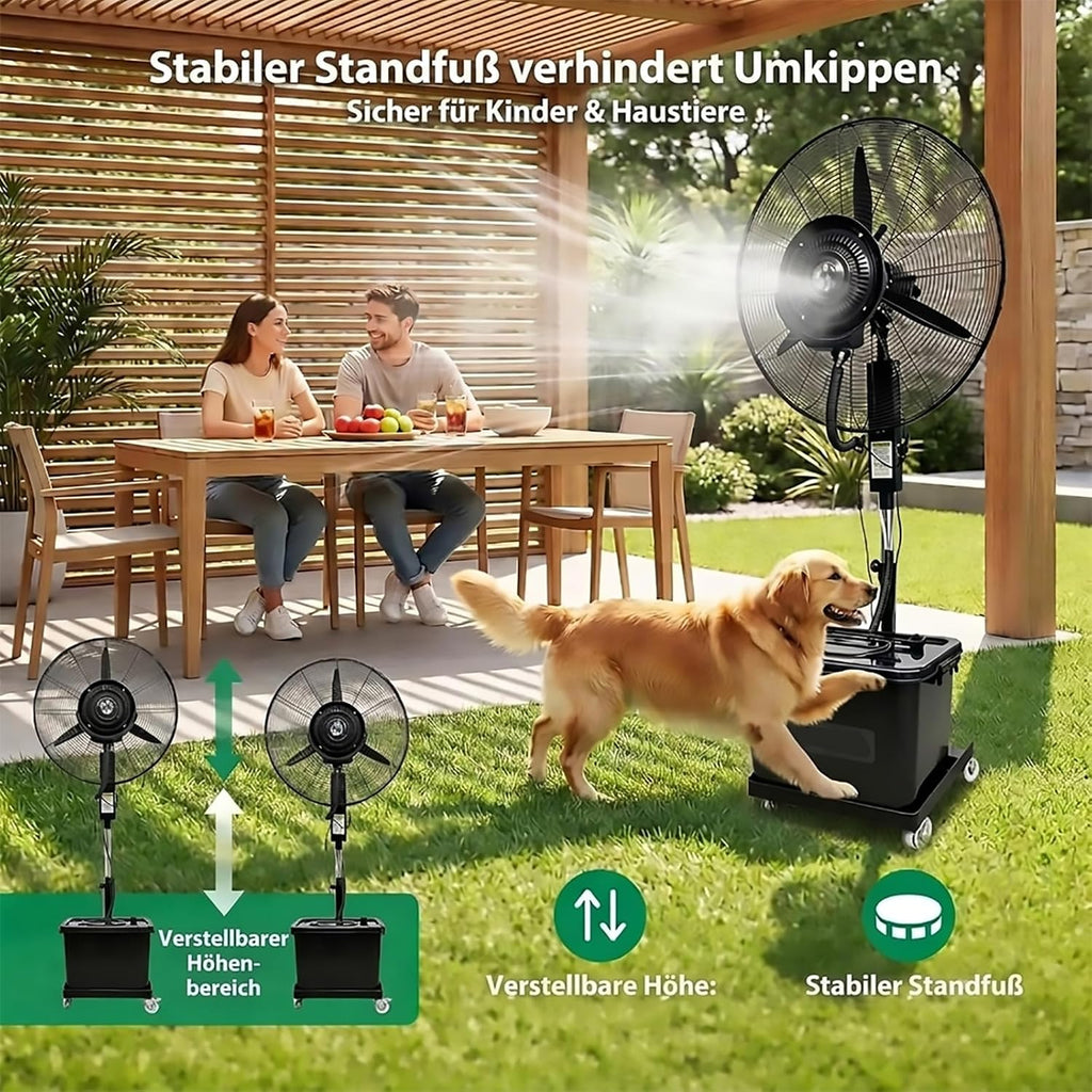 Ventilador nebulizador industrial mejorado 2026 con depósito de agua de 42 L, ventilador de pulverización para exteriores de altura ajustable, enfriador nebulizador oscilante con ruedas para terraza, fábrica, jardín y almacén