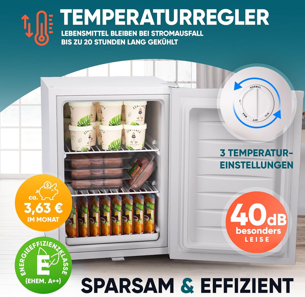 Mini congelador Stillstern (42 L) -18 °C, cubitera, cerradura, puerta reversible, congelador de 4 estrellas para camping/oficina, arcón congelador pequeño, congelador pequeño, arcón congelador, blanco